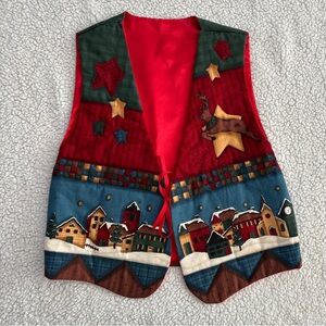 Handmade Christmas Vest. Festive & Fun! Ribbon Tie Closure. See Pics For Detail